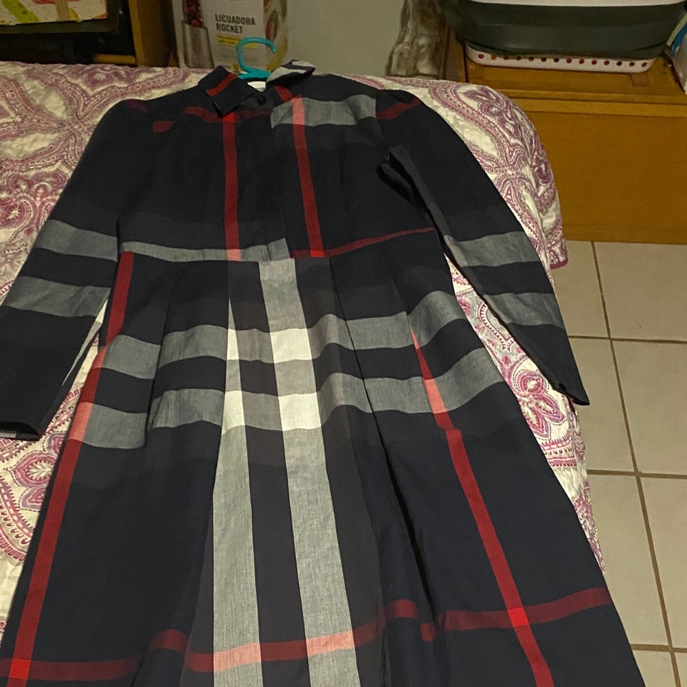 Burberry Plaid Long Sleeve Dress - Black, Red, Gray